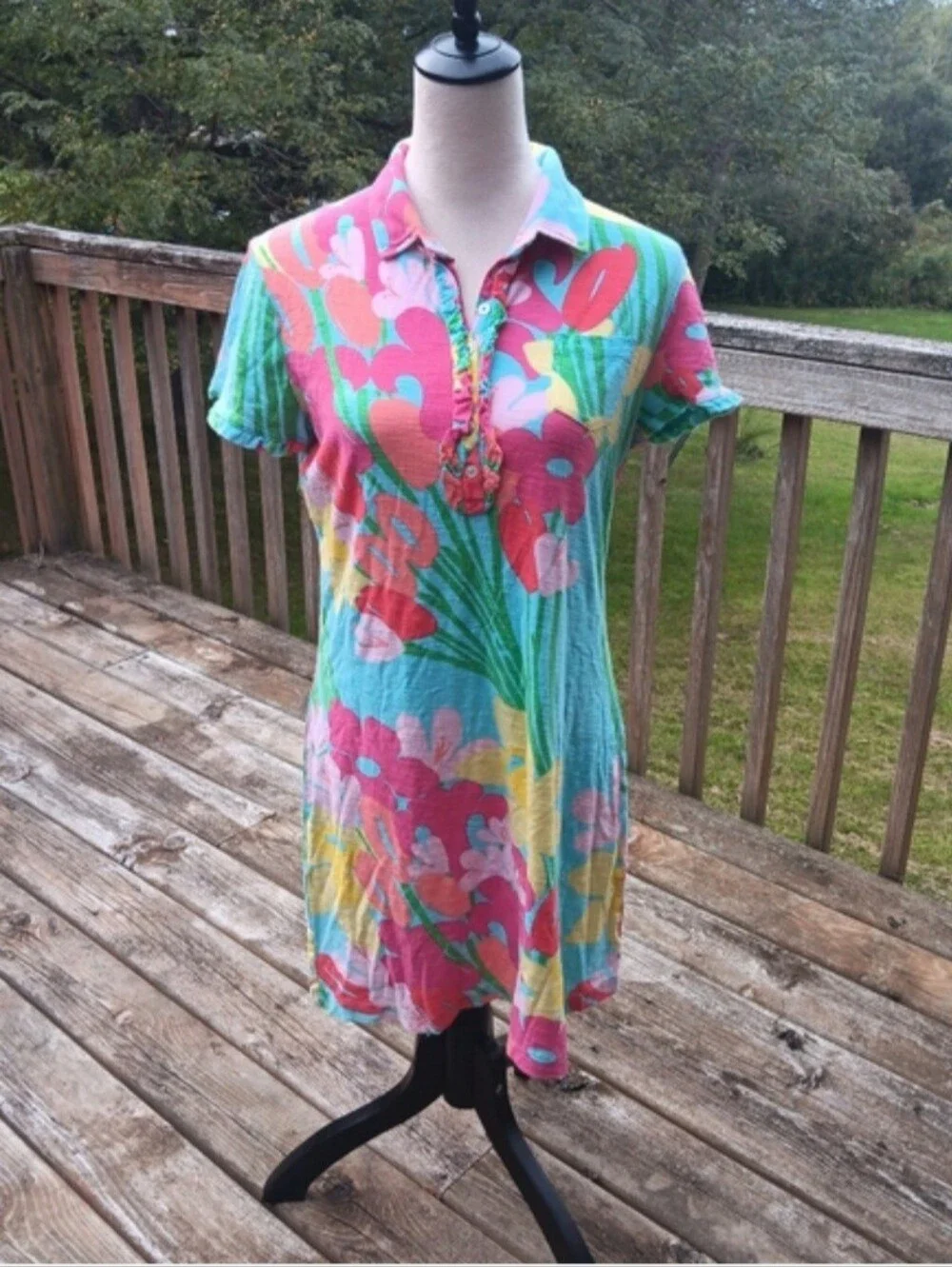 Lilly Pulitzer Tropical Island Multicolor Floral Short Sleeve Dress Medium - Picture 4 of 4